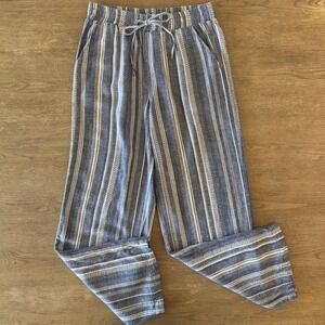 Mason & Belle Linen Blend Striped Wide Leg Pants-Sze 4-Lightweight Elastic Waist